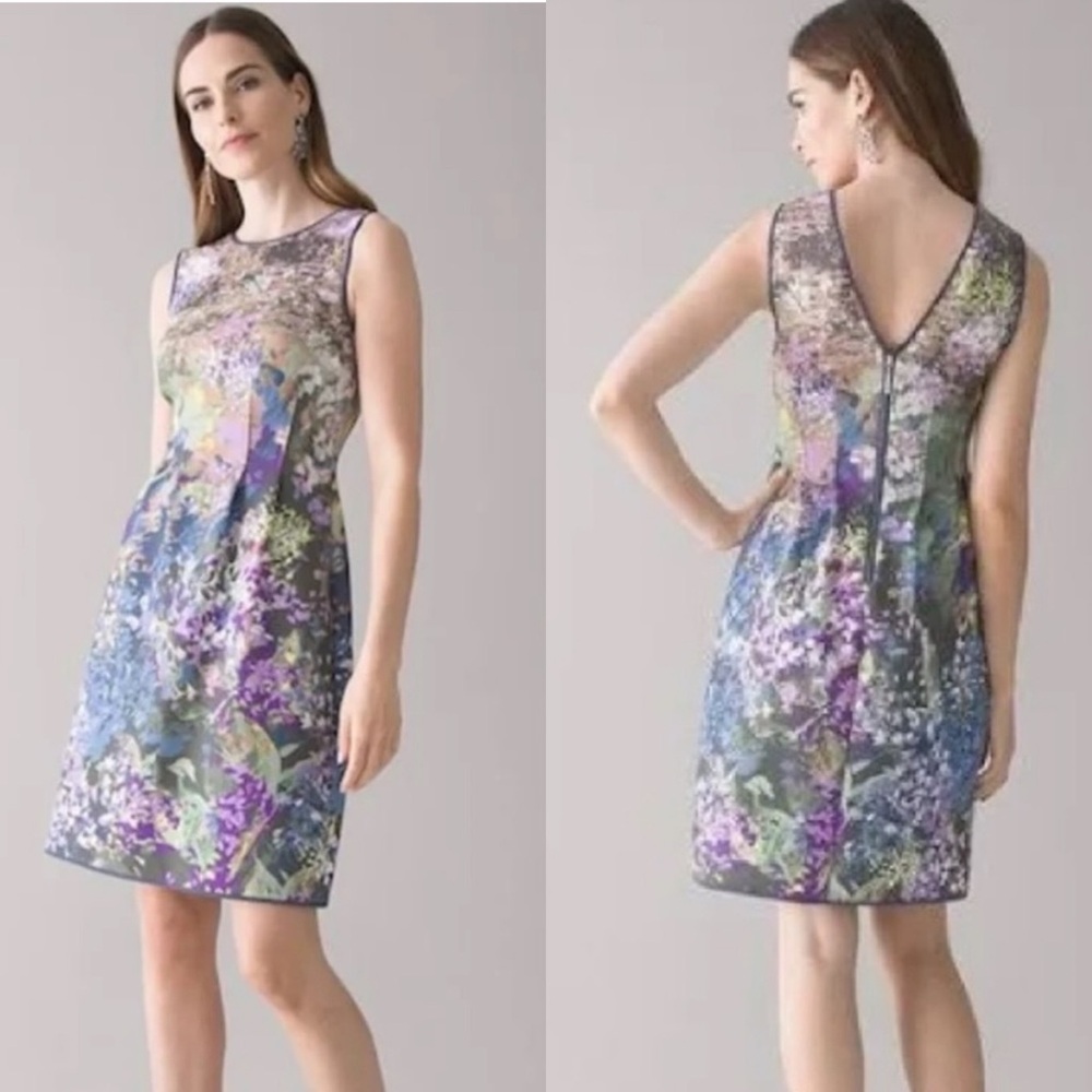 WHBM Whitehouse Black Market Watercolor Scuba Dress Womens 8 Floral Iconic